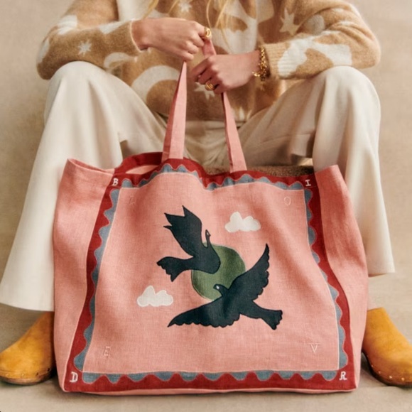 Sezane Handbags - NWT Sezane x Pangea - Lovebirds Linen Tote Travel Bag RARE Still Has Tags